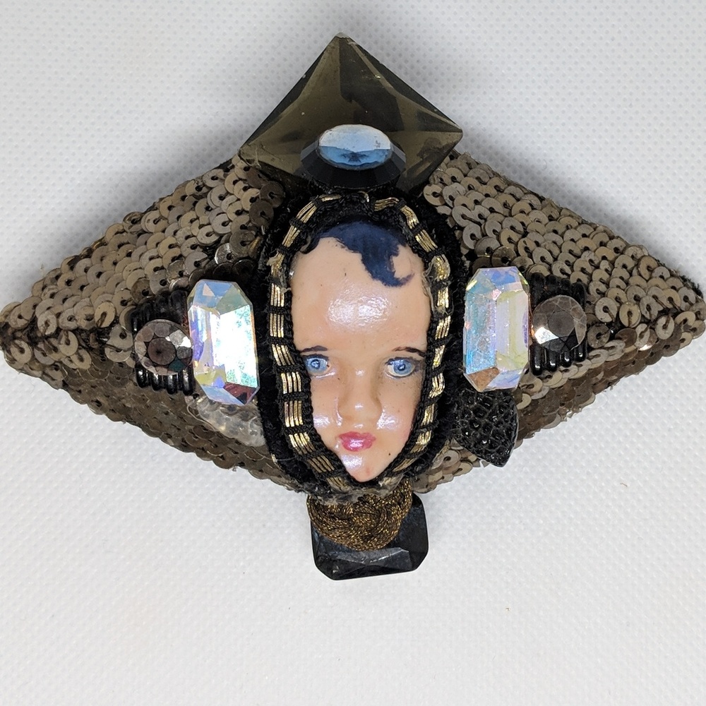 Unique Artisan Sculptural Brooch with Baby Face